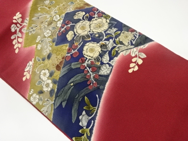 縮緬地絞り変わり斜線に辻ヶ花・草花模様名古屋帯